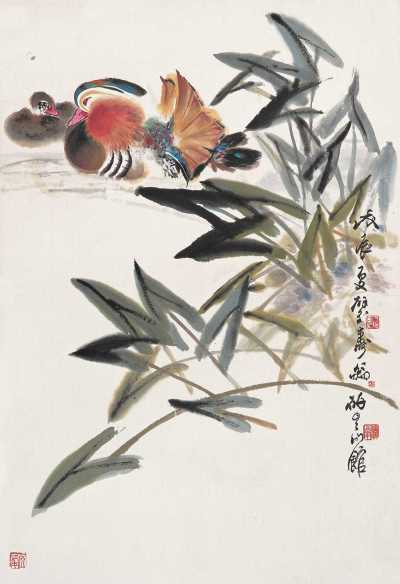 郑乃珧 戊辰（1988）年作 鸳鸯戏水图 镜心